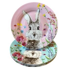 Stechcol Gracie Bone China Easter Bunny Salad | Dessert Plates Set of 4 NEW